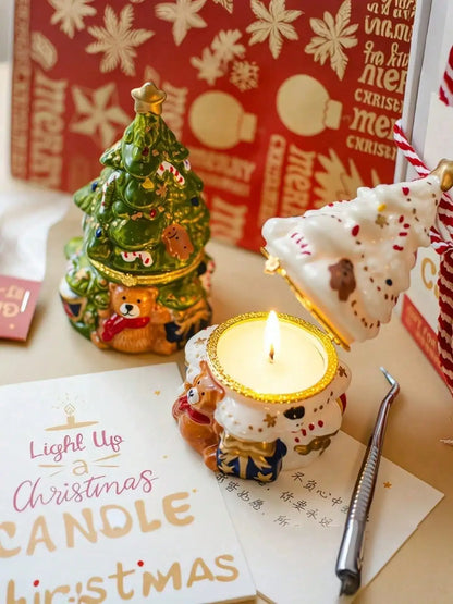 Holiday Tree Ceramic Candle – Hand-Painted Christmas Scented Candle