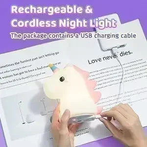 【Perfect Christmas Gift】Adorable Unicorn Silicone Night Light – USB Rechargeable 3-Level Dimmable Touch Lamp