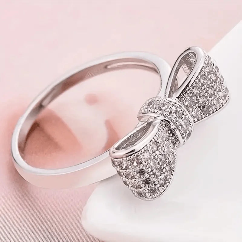 1Pc stylish and luxurious bow ring - sparkling synthetic zircon, perfect for everyday outfit party accessories