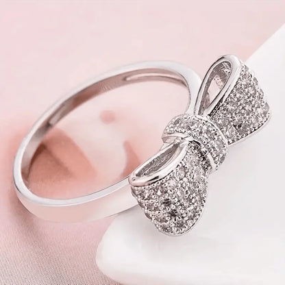1Pc stylish and luxurious bow ring - sparkling synthetic zircon, perfect for everyday outfit party accessories