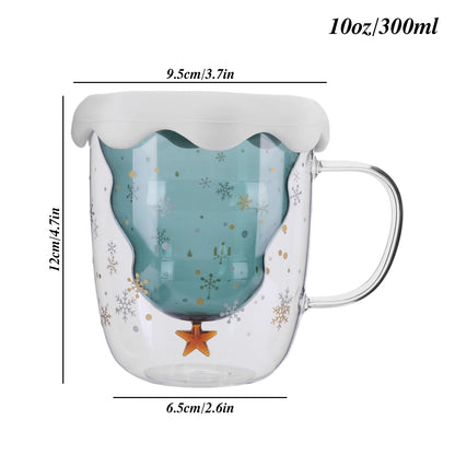 Christmas Tree Snow Scene Cup & Handle Christmas Clear Tree Coffee Mug Star Water Cup Valentine's Day Birthday New Year Gift