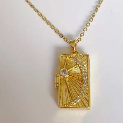 Vintage Rectangular Pendant Necklace with Enamel Floral Design in Stainless Steel