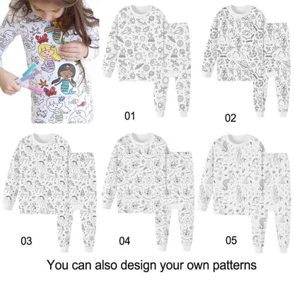 Christmas Colorable Two Piece Pajama Set for Children Boys Girls Hallowmas Pyjamas Kids DIY Coloring Kit for Pajama Party - HORA GIFT