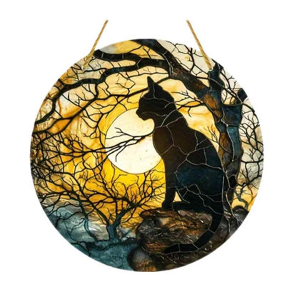 Black Cat Suncatcher - Acrylic Stained Style Window Hanging - HORA GIFT