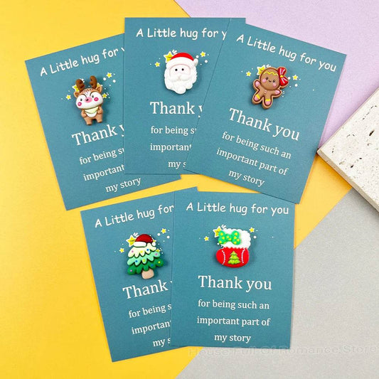 Marry Christmas Cards with Cute Resin Ornament Santa Claus Snowman Tree Ginger Man Christmas Greeting Cards Gift Thank You Card - HORA GIFT