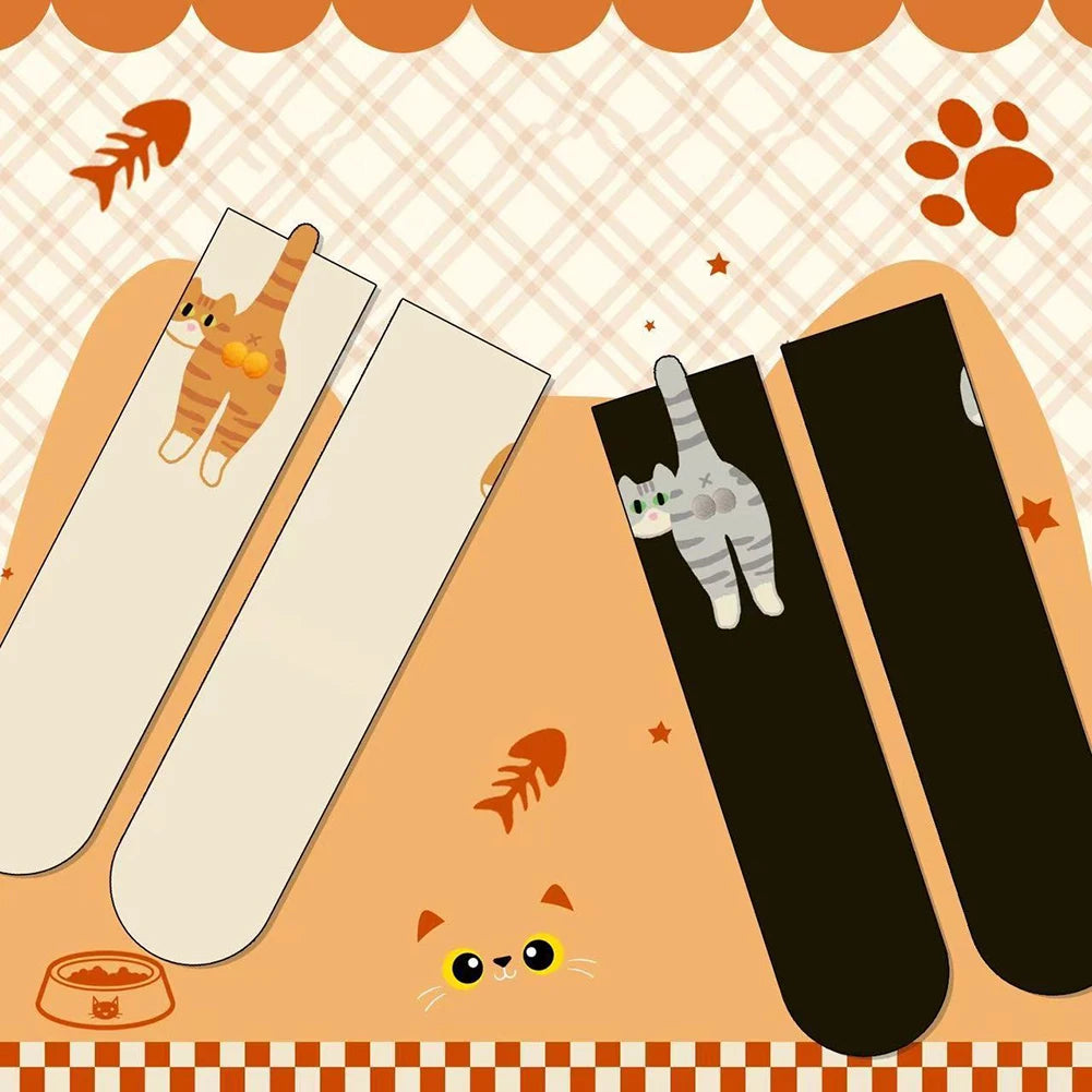 2/1Pair Funny Cotton Socks with Balls Soft Cotton Socks Breathable Cat Middle Tube Socks Novelty Gifts for Cat Lovers