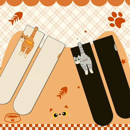 2/1Pair Funny Cotton Socks with Balls Soft Cotton Socks Breathable Cat Middle Tube Socks Novelty Gifts for Cat Lovers