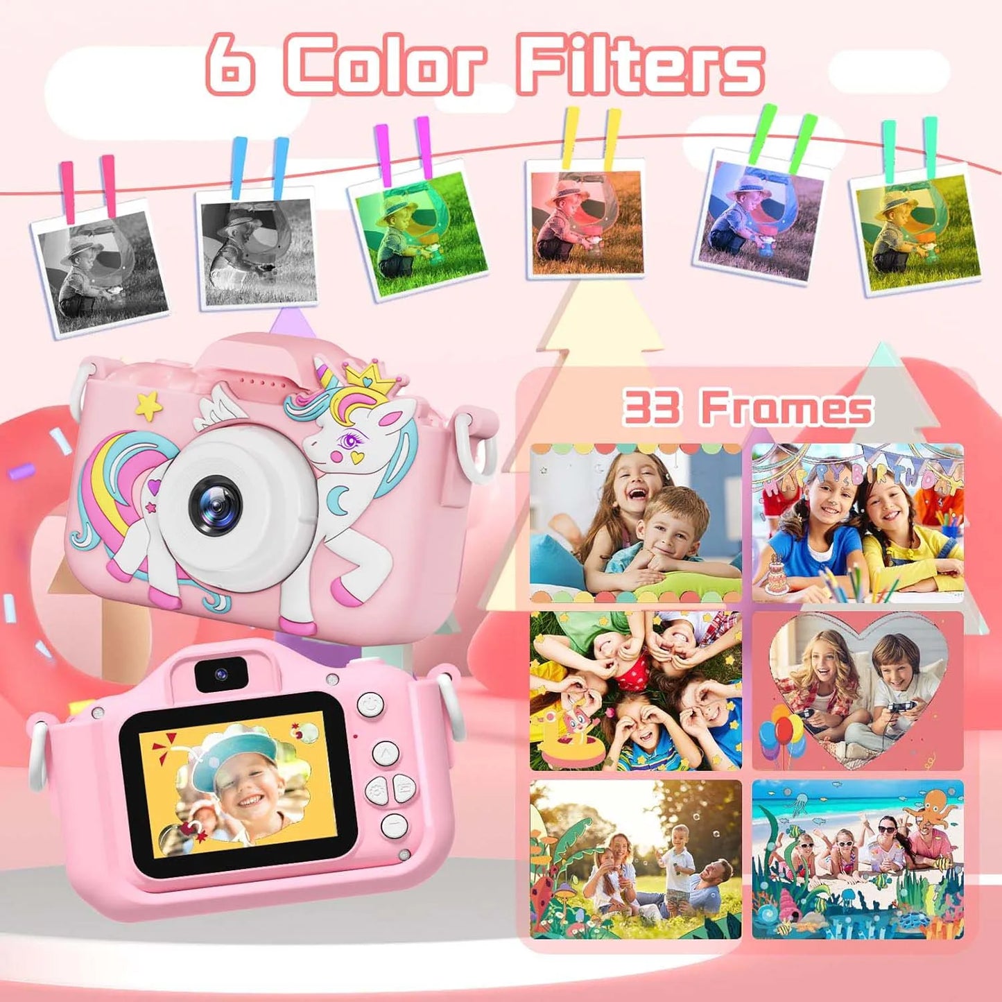 Kids Camera Digital Dual Camera HD 1080P Video Camera Toys 2 Inch IPS Screen 1080P HD Mini Cam Color Display Children Birthday G