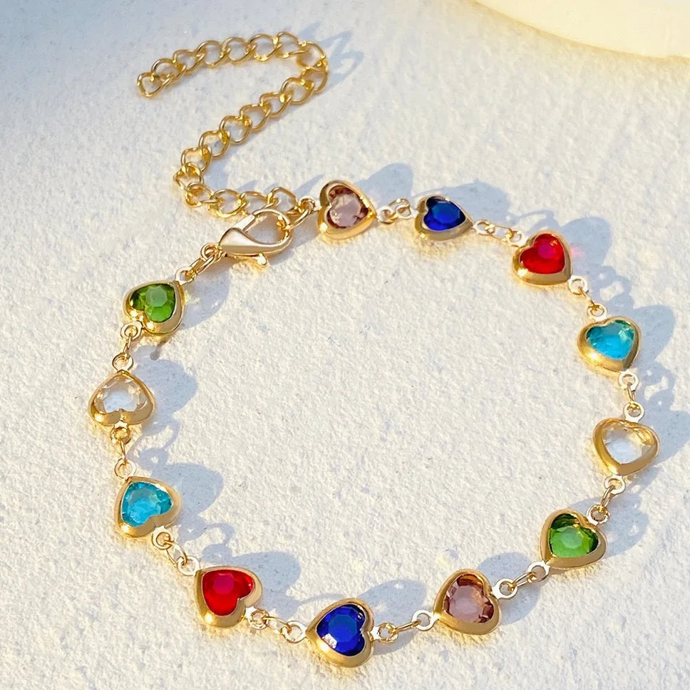 Fashion Women's Bracelet with Colorful Heart Gem Stones