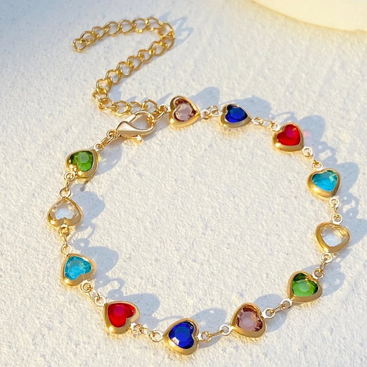Fashion Women's Bracelet with Colorful Heart Gem Stones