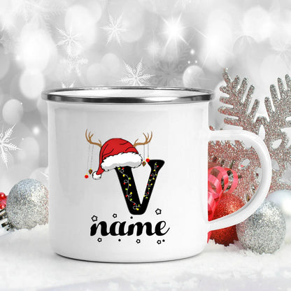 Personlized Christmas Cup Initial with Name Hot Cocoa Chocolate Mug Drink Jiuce Enamel Mugs Xmas Gifts for Kids Friends Family