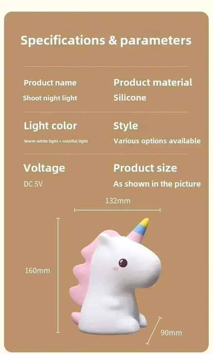 【Perfect Christmas Gift】Adorable Unicorn Silicone Night Light – USB Rechargeable 3-Level Dimmable Touch Lamp