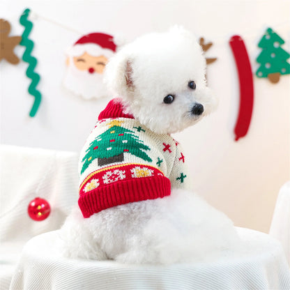 Christmas Reindeer Dog Sweater Winter Holiday Pet Clothes for Small Dogs Girl Boy Festive Xmas Tree Design Cozy Knit Warm Coat