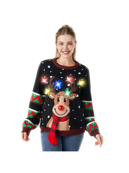 JOYFY Womens LED Light Up Christmas Sweater Christmas Ugly Sweater with Light Bulbs for Women Christmas Gift