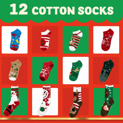 JOYFY 2025 Christmas Advent Calendar 12 Day Christmas Warm Cotton Socks for Women Adults Xmas Gift with 8 Low Cut & 4 Knee Socks