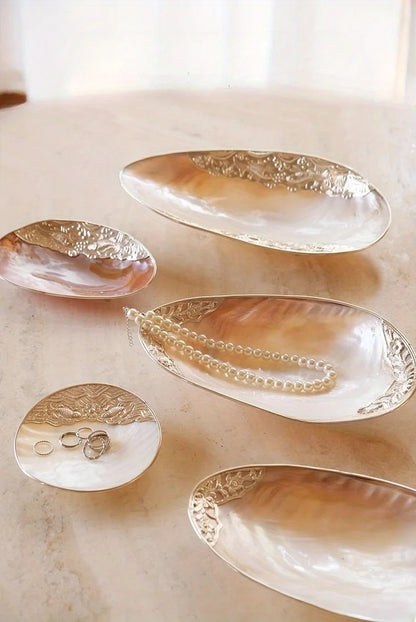 1pc Handmade Retro Shell Tray, Jewelry Dish & Decorative Bowl,  for Luxury Home Decor