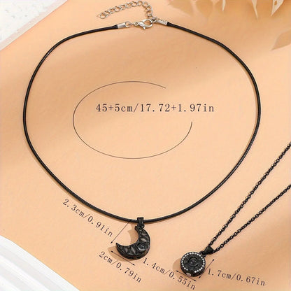 Luminous hexagonal column pendant necklace couple sun and moon Tai Chi heart magnetic attraction necklace
