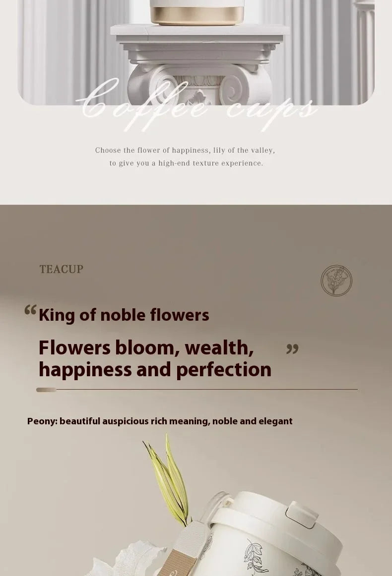 Lily Of The Valley Design Travel Portable Leakproof Coffee Cup Stainless Steel Insulated Bottle Cold Cup Handy Cup