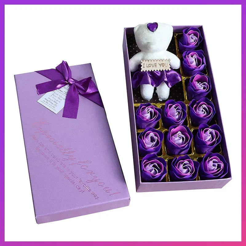 Soap Rose Romantic Scented Bath Soap Flowers Home Decor Fake Flower Wedding Pink Petal Valentine's Day Party Gift Box