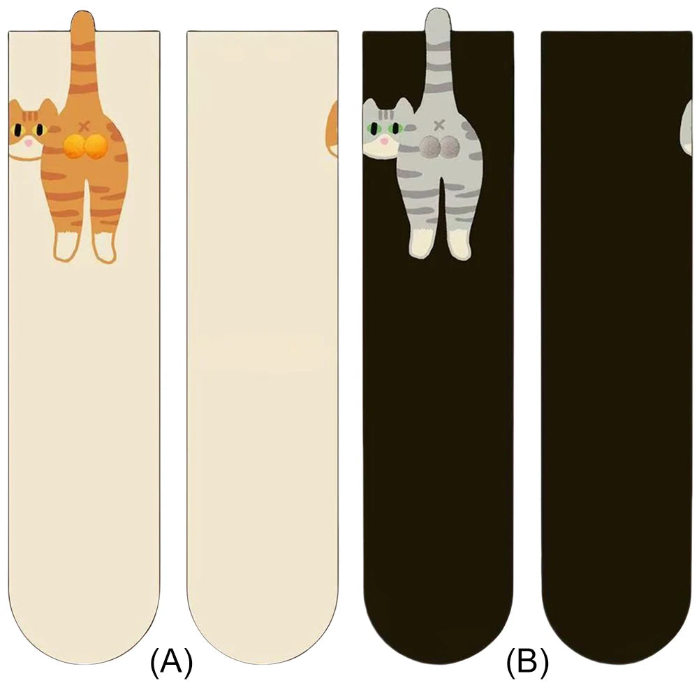 2/1Pair Funny Cotton Socks with Balls Soft Cotton Socks Breathable Cat Middle Tube Socks Novelty Gifts for Cat Lovers