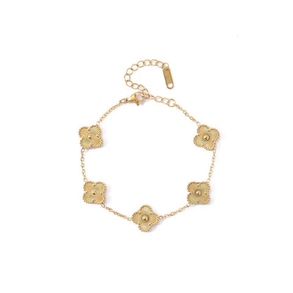 Clover Bracelet Women Girls Gold Silver Stainless Steel Five Leaf Flower Dainty Luxury - HORA GIFT