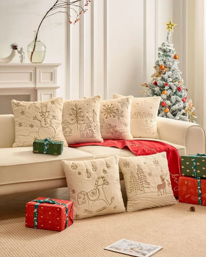 Simple Pillow Case Plush Christmas Embroidered Cushion Cover Soft Comfortable Festival Decorative New Year's Home Pillow Case