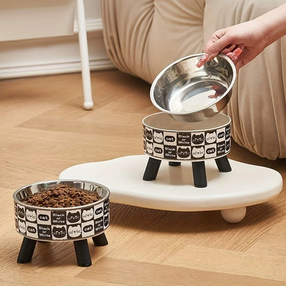 1pcsElevated stainless steel cat bowl with neck protection design - anti slip, anti pointed feeding tray for cats, cat food bowl