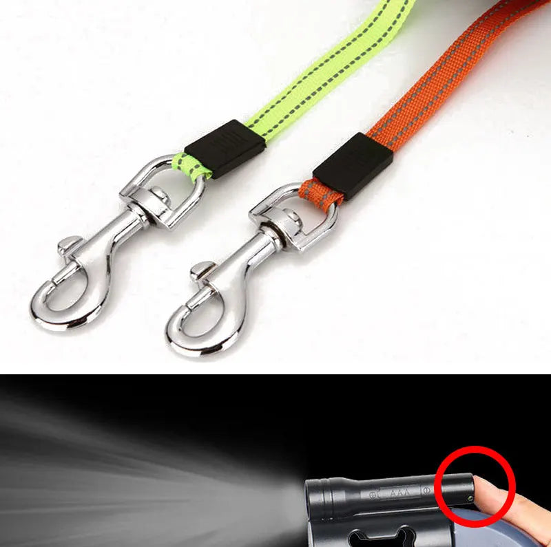 3in1 Double Head Automatic retractable Dog leash Flashlight Poop Bag Dispenser Reflective Pet Cat Extendable Puppy Traction Rope