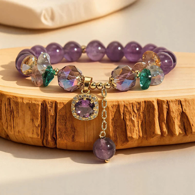 Natural Purple Crystal Bead Bracelet Niche Design Natural Stone Healing Bracelet as a Beautiful Symbolic Gift for Family Friends