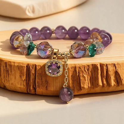Natural Purple Crystal Bead Bracelet Niche Design Natural Stone Healing Bracelet as a Beautiful Symbolic Gift for Family Friends