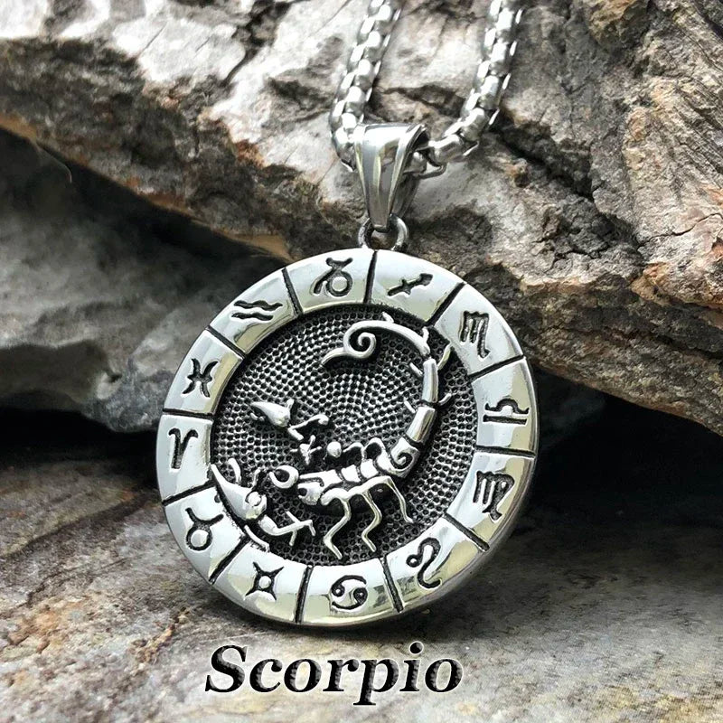 12 Constellation Zodian Signs Pendants Unique Design Horoscope Two-Sided Pendant Necklace for Men  Jewelry Birthday Gifts