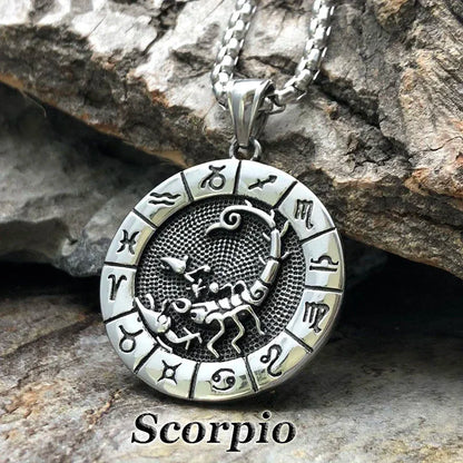 12 Constellation Zodian Signs Pendants Unique Design Horoscope Two-Sided Pendant Necklace for Men  Jewelry Birthday Gifts