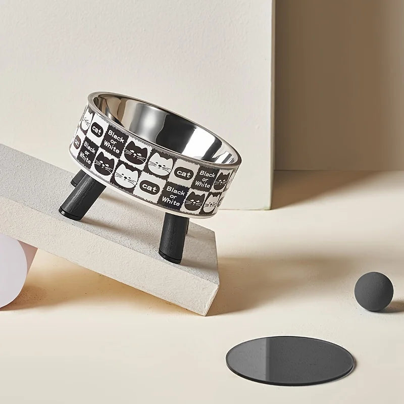 1pcsElevated stainless steel cat bowl with neck protection design - anti slip, anti pointed feeding tray for cats, cat food bowl