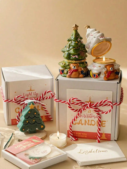 Holiday Tree Ceramic Candle – Hand-Painted Christmas Scented Candle