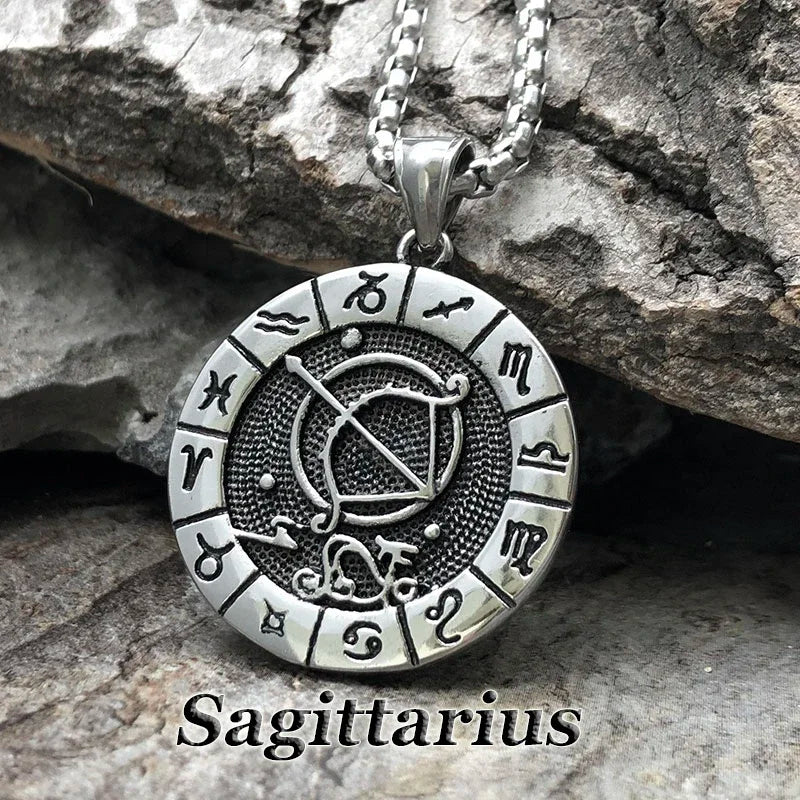 12 Constellation Zodian Signs Pendants Unique Design Horoscope Two-Sided Pendant Necklace for Men  Jewelry Birthday Gifts