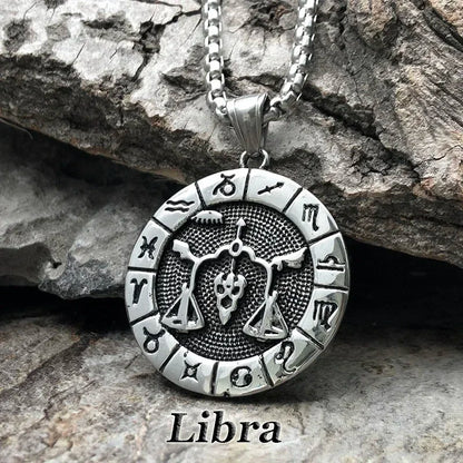 12 Constellation Zodian Signs Pendants Unique Design Horoscope Two-Sided Pendant Necklace for Men  Jewelry Birthday Gifts