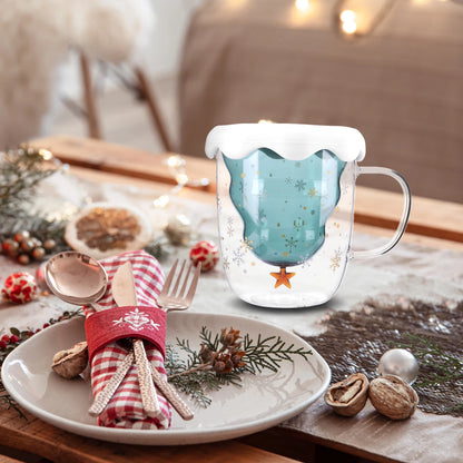 Christmas Tree Snow Scene Cup & Handle Christmas Clear Tree Coffee Mug Star Water Cup Valentine's Day Birthday New Year Gift