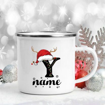 Personlized Christmas Cup Initial with Name Hot Cocoa Chocolate Mug Drink Jiuce Enamel Mugs Xmas Gifts for Kids Friends Family