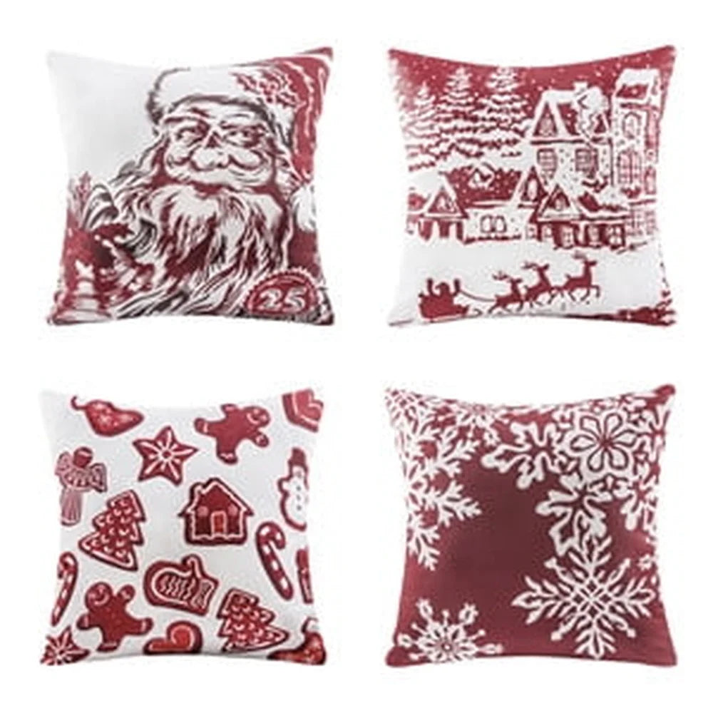 18x18 Christmas Throw Pillows Set of 4 Red White Embroidery Polyester Cushion Covers Hidden Zipper Machine Washable Home Decor