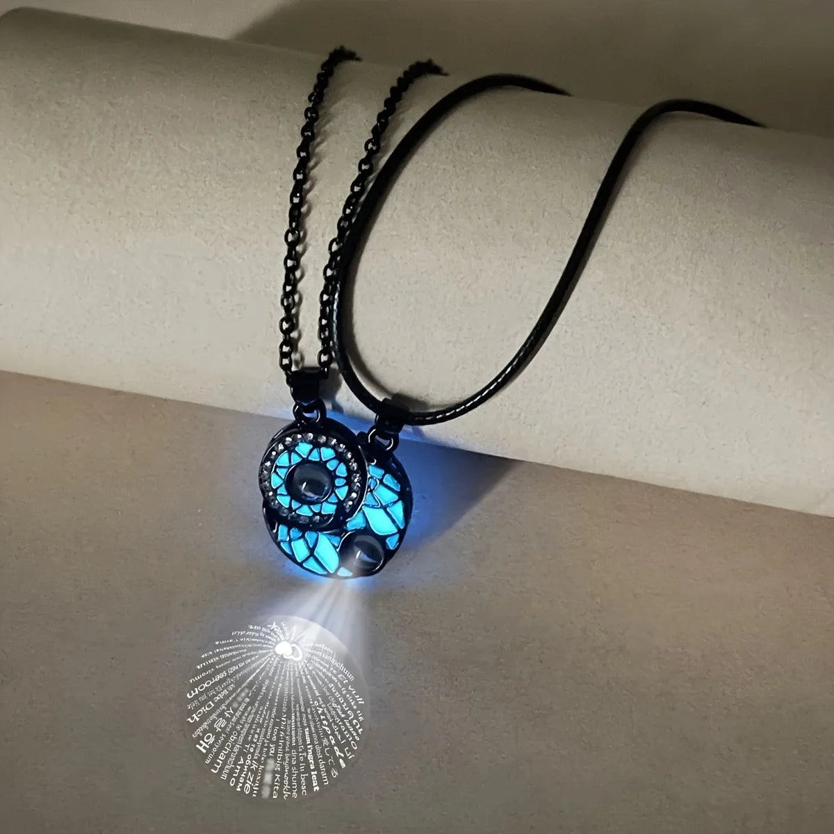 Luminous hexagonal column pendant necklace couple sun and moon Tai Chi heart magnetic attraction necklace
