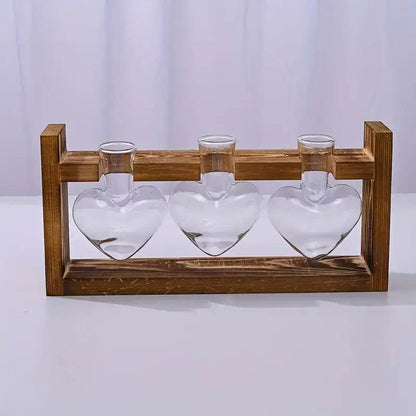 Heart Hydroponic Plant Vases Glass Vase Wooden Frame Terrarium Vase - HORA GIFT
