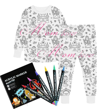 Christmas Colorable Two Piece Pajama Set for Children Boys Girls Hallowmas Pyjamas Kids DIY Coloring Kit for Pajama Party - HORA GIFT