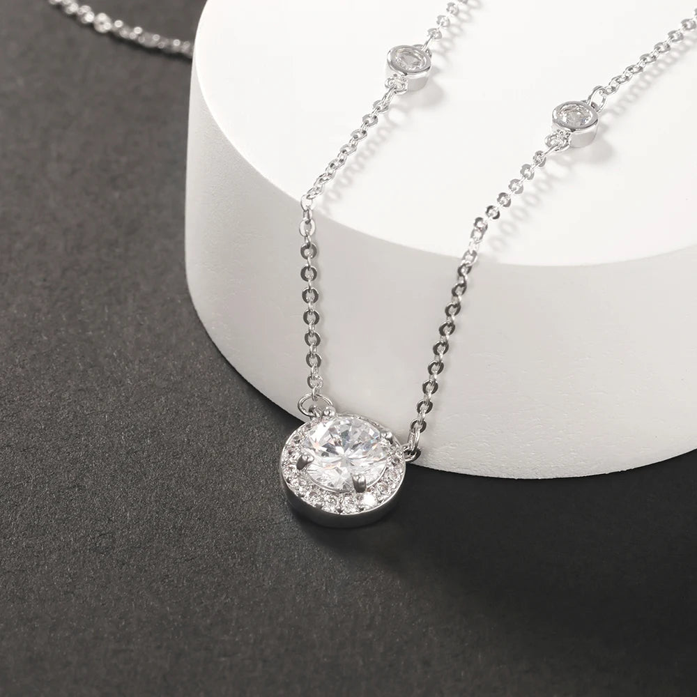 1CT Moissanite Necklace for Women Certified 925 Sterling Silver Sparkling Lab Diamond Pendant Chain Party Jewelry GRA USA Stock