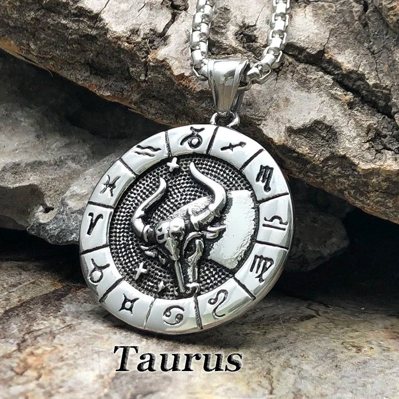 12 Constellation Zodian Signs Pendants Unique Design Horoscope Two-Sided Pendant Necklace for Men  Jewelry Birthday Gifts