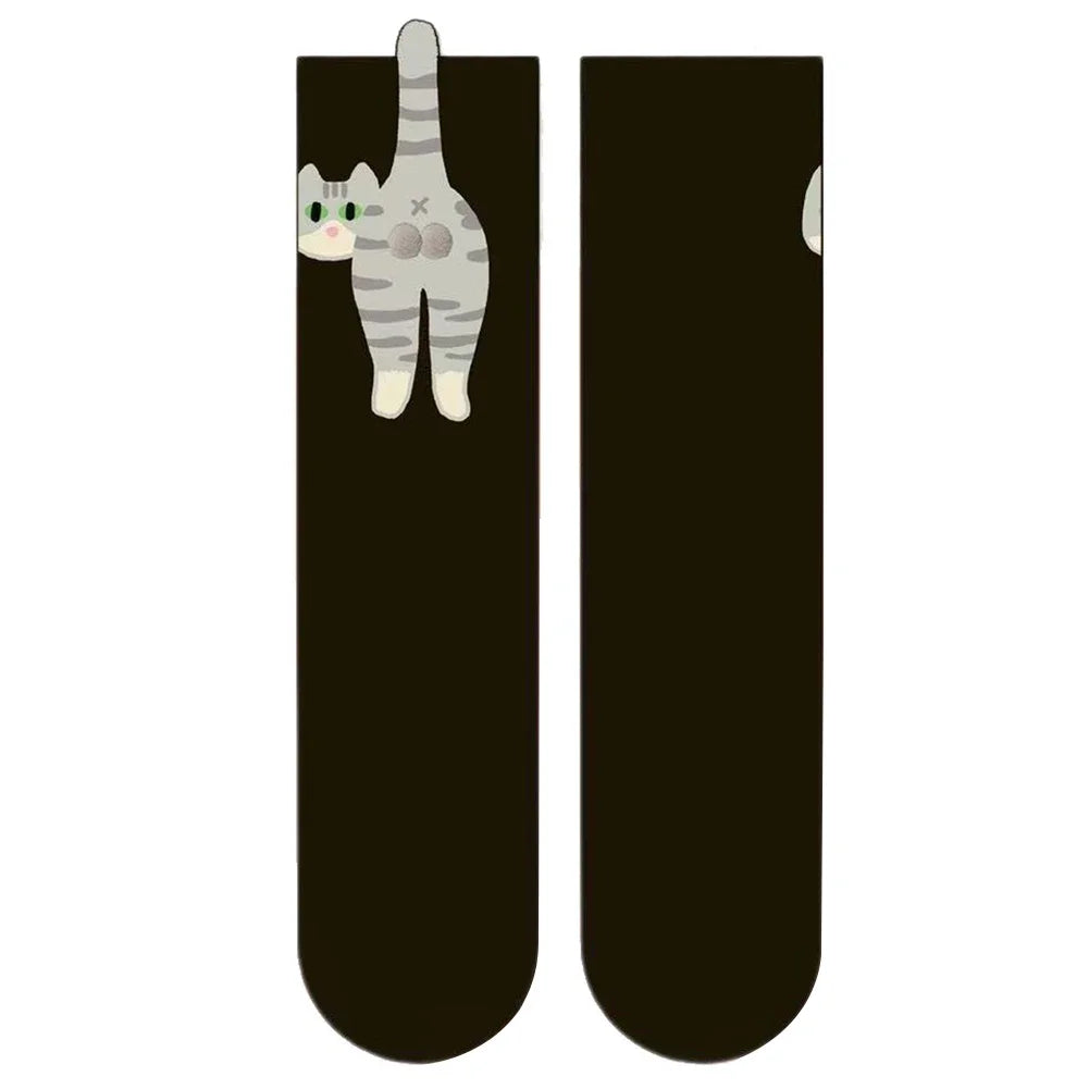 2/1Pair Funny Cotton Socks with Balls Soft Cotton Socks Breathable Cat Middle Tube Socks Novelty Gifts for Cat Lovers