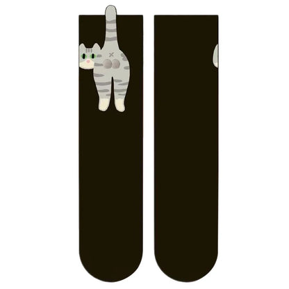 2/1Pair Funny Cotton Socks with Balls Soft Cotton Socks Breathable Cat Middle Tube Socks Novelty Gifts for Cat Lovers