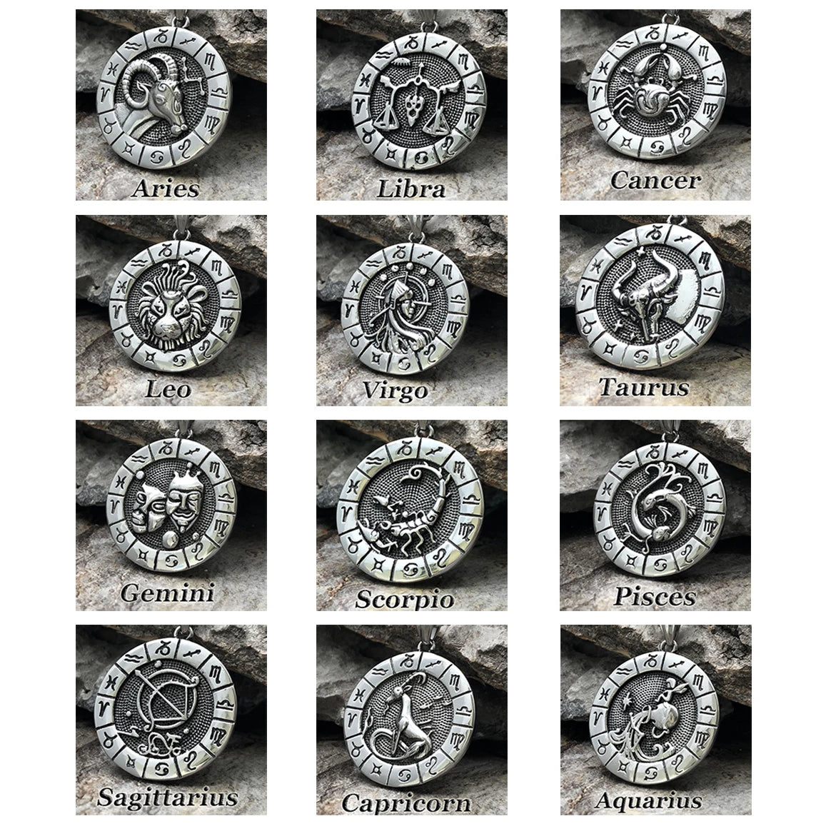 12 Constellation Zodian Signs Pendants Unique Design Horoscope Two-Sided Pendant Necklace for Men  Jewelry Birthday Gifts