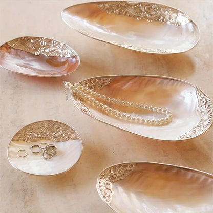 1pc Handmade Retro Shell Tray, Jewelry Dish & Decorative Bowl,  for Luxury Home Decor