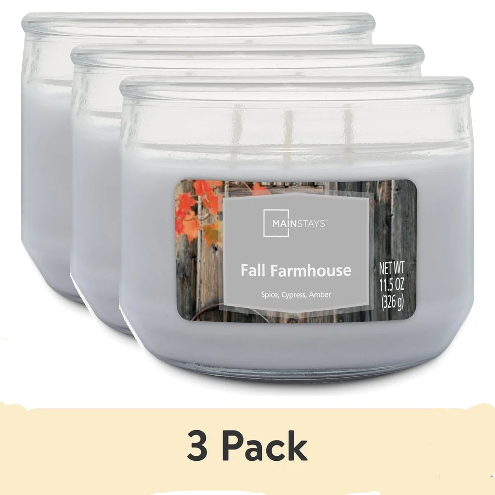 3 Pack Fall Farmhouse Scented 3 Wick Candle Paraffin Wax Bourbon Brown Sugar Pecan Ideal Home Decor Gift