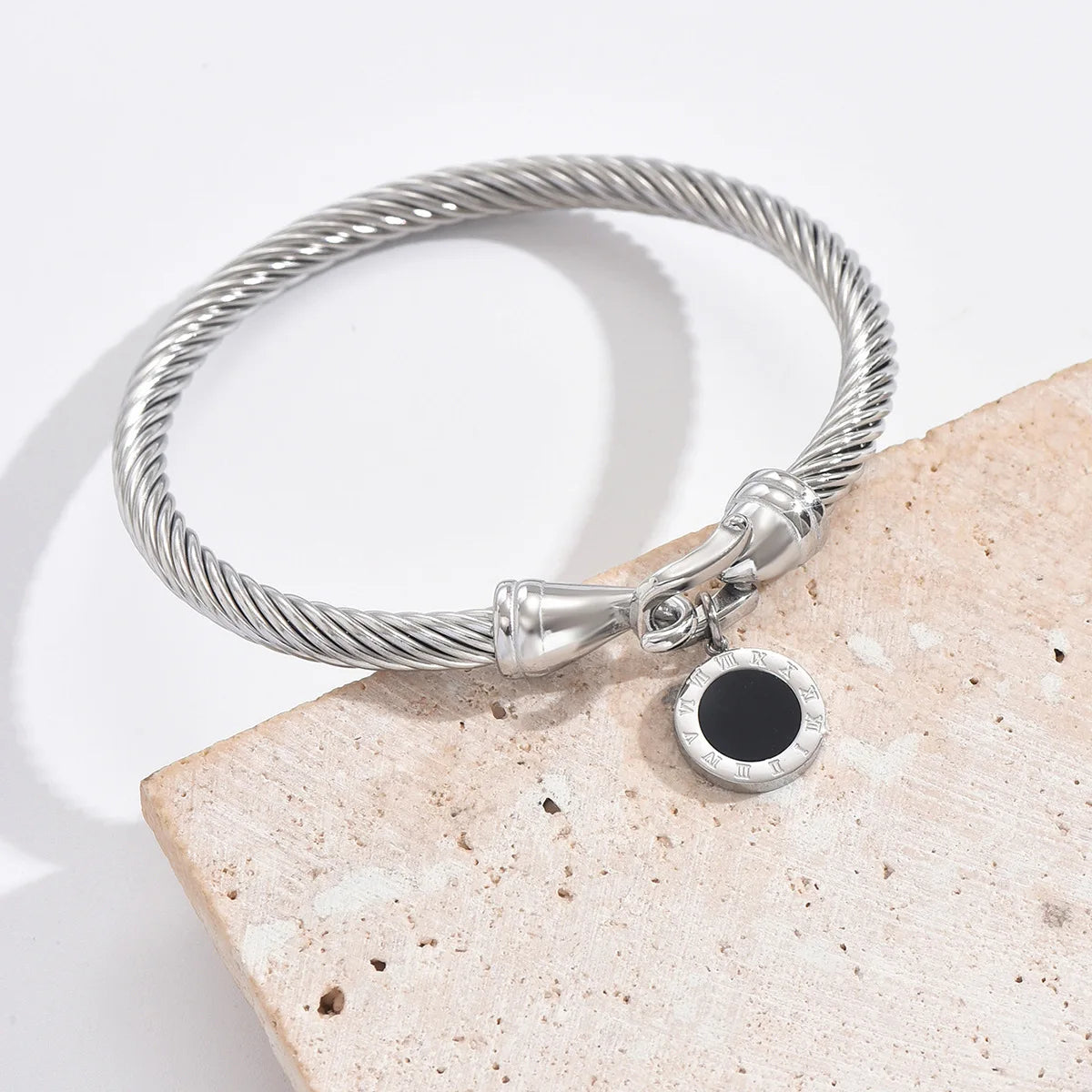 316L Stainless Steel Wire Rope Roman Digital Hang Buckle Bracelet Bangle Woman Jewelry ,Birthday Gifts,Party Gifts